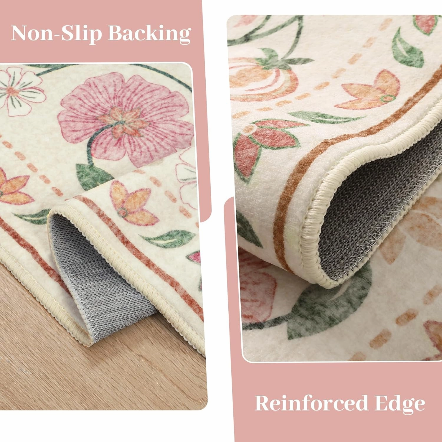 Anidaroel Boho Area Rug for Bedroom, Washable 5X7 Soft Carpet for Living Room, Non-Slip Distressed Beige Floral, Stain Resistant Indoor for Bedside, Apartment, Foyer
