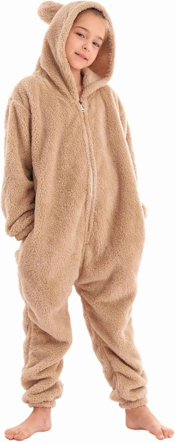 Animal Onesie Costume for Kids Halloween Costumes for Girls Boys Cosplay Outfit Beige Bear