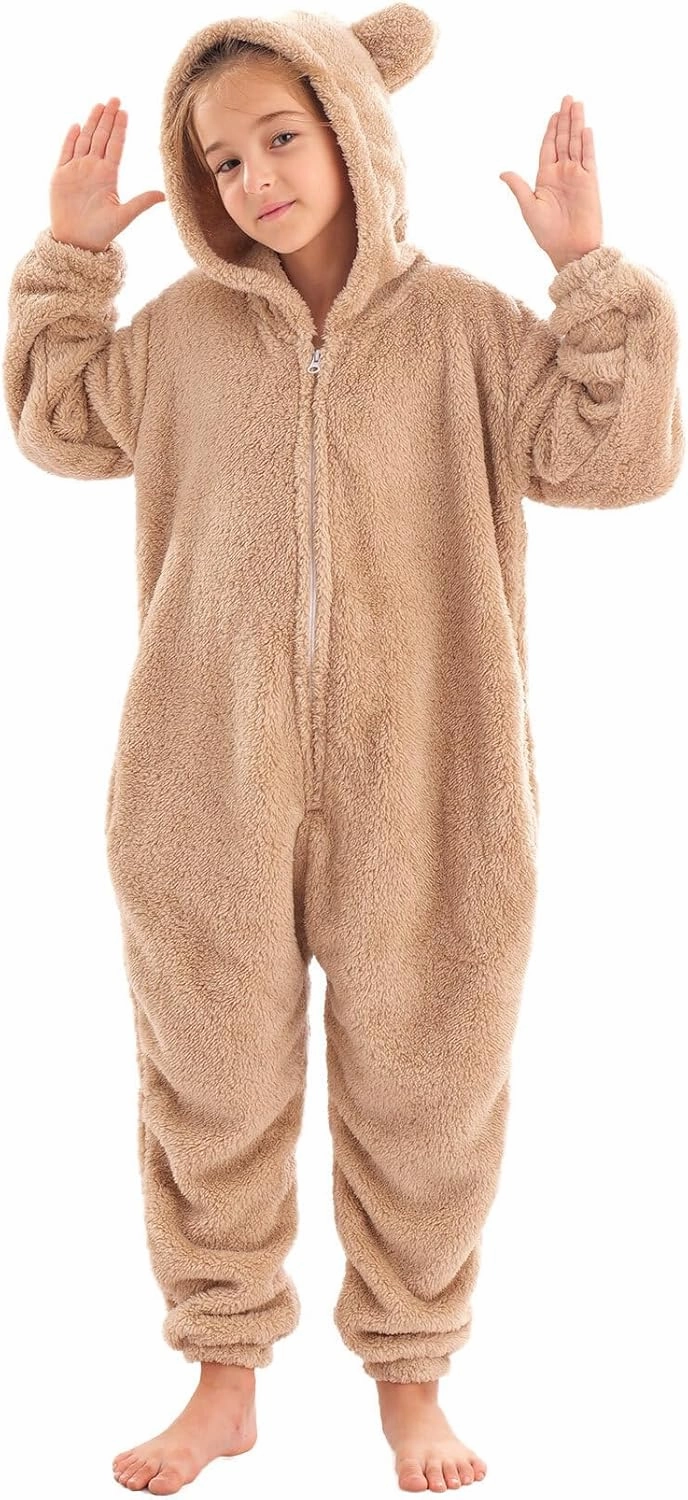 Animal Onesie Costume for Kids Halloween Costumes for Girls Boys Cosplay Outfit Beige Bear