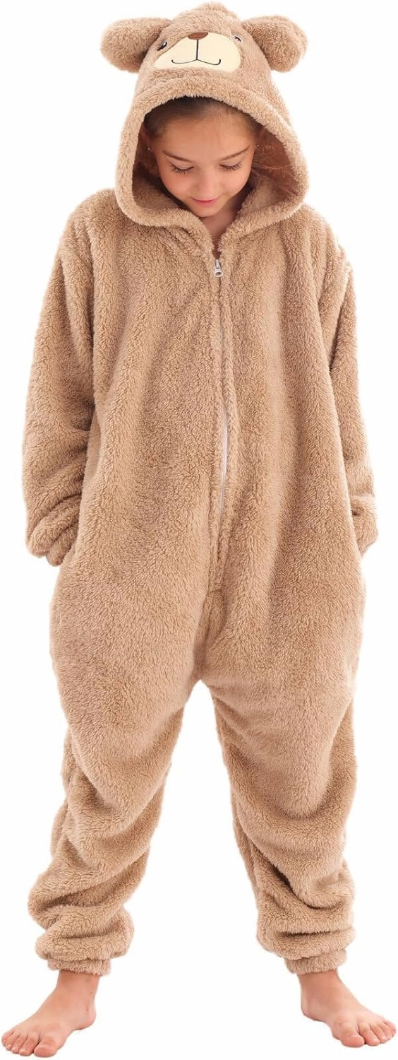 Animal Onesie Costume for Kids Halloween Costumes for Girls Boys Cosplay Outfit Beige Bear