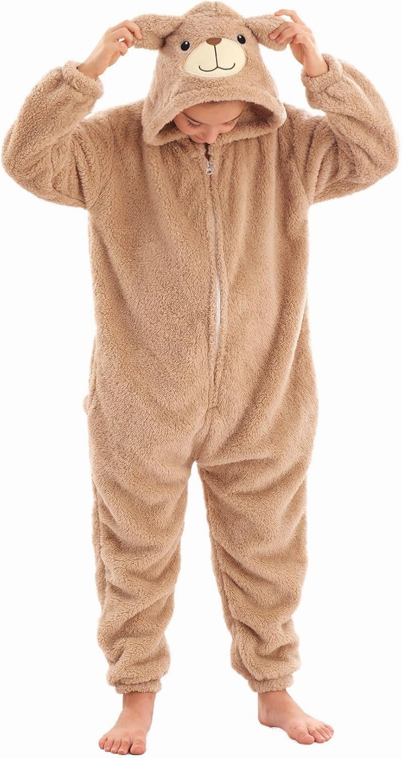 Animal Onesie Costume for Kids Halloween Costumes for Girls Boys Cosplay Outfit Beige Bear