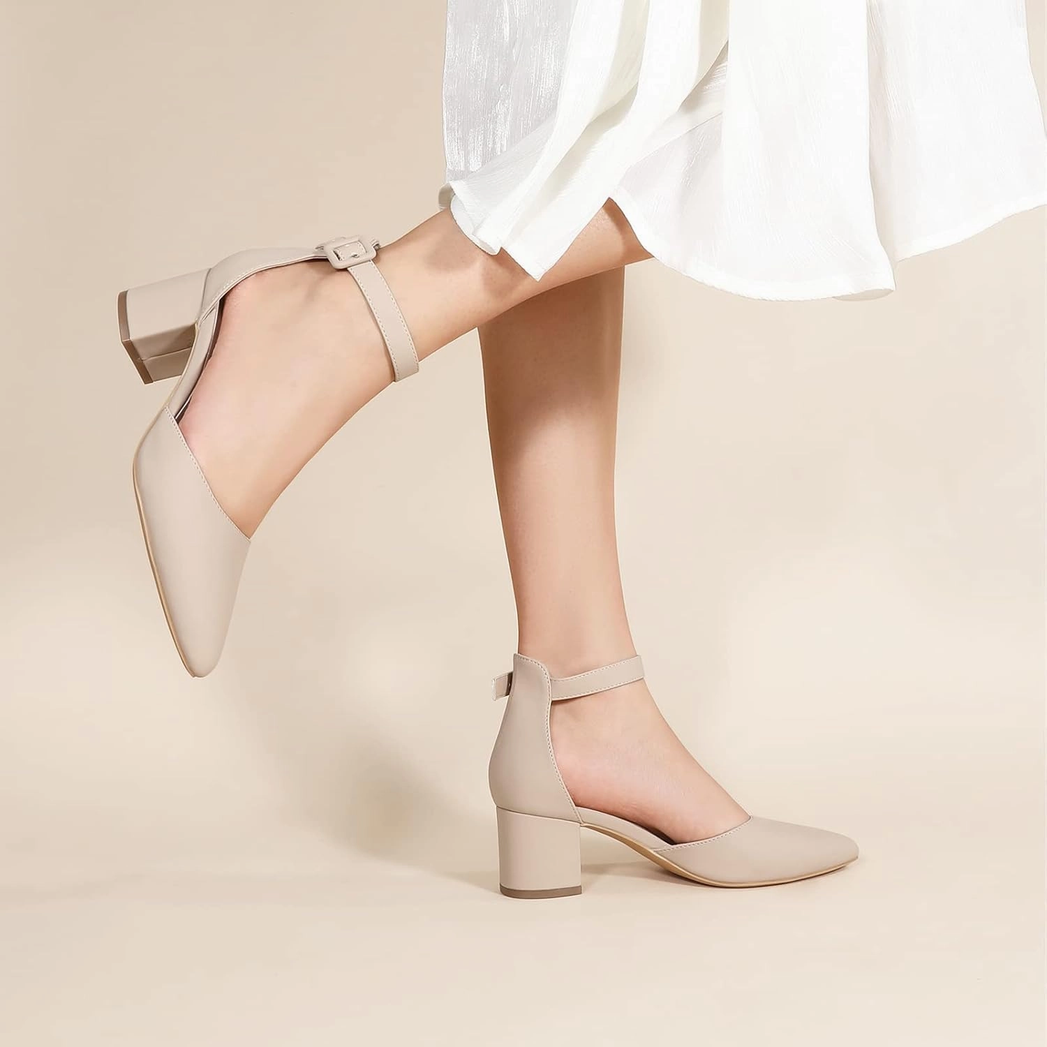 Ankis Closed Toe Heels for Women -Black Nude Gold Silver Pointed Toe Heels Low Block Chunky Women Pumps with Ankle Strap -2.25 Inch