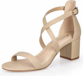 Ankis Silver Gold Nude Black White 2.25Inches Strappy Block Heels Comfy Grace Sandals Open Toe Chunky Dress Wedding Party Prom Heels with Adjustable Cross Strap
