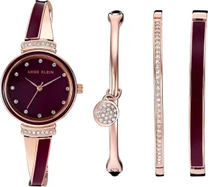 Anne Klein Women's AK/2716RBST Premium Crystal Accented Rose Gold-Tone and Burgundy Watch and Bangle Set
