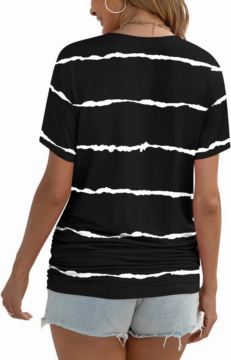 Anydoll Womens Ruched Tops 2025 Spring Summer Tunics Short Sleeve V Neck T Shirts Casual Dressy Tee with Side Shirring ﻿