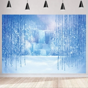 Aperturee Christmas Winter Backdrop, 10x7ft Birthday Party Decorations Frozen Crystal Pendant Ice and Snow White World Photography Background for Children Photo Studio Props