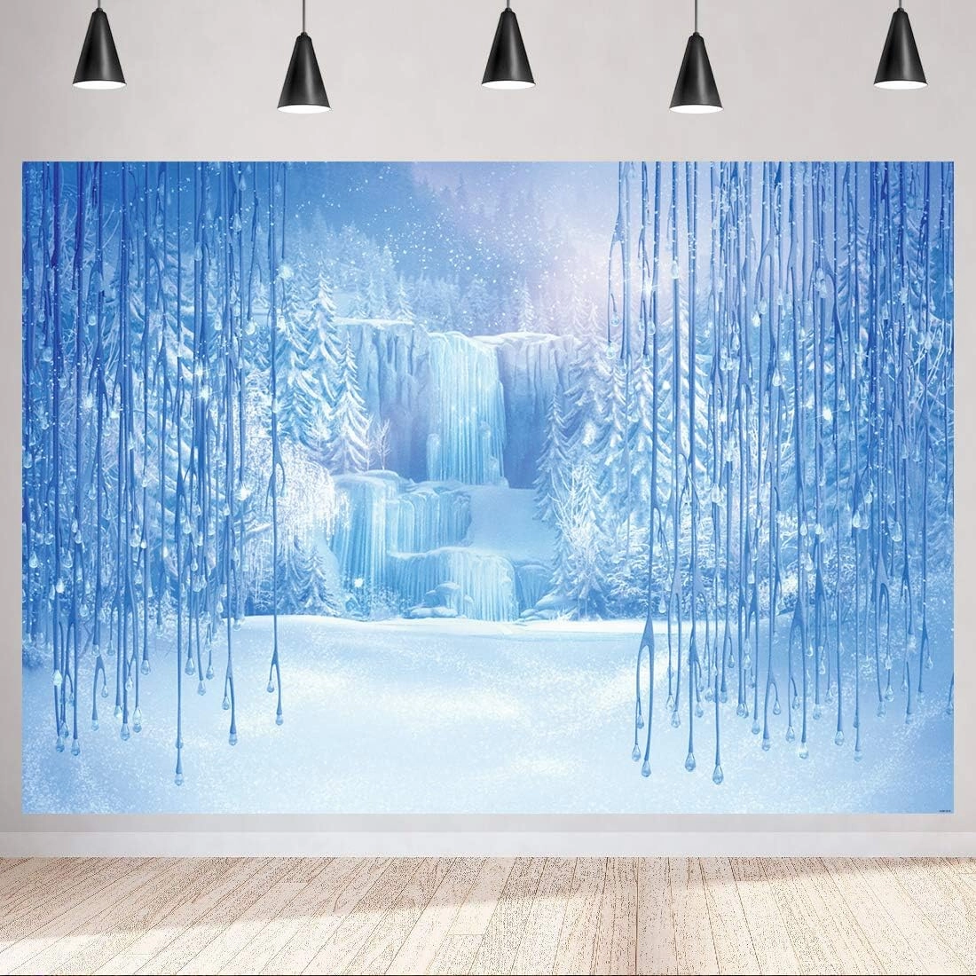 Aperturee Christmas Winter Backdrop, 10x7ft Birthday Party Decorations Frozen Crystal Pendant Ice and Snow White World Photography Background for Children Photo Studio Props