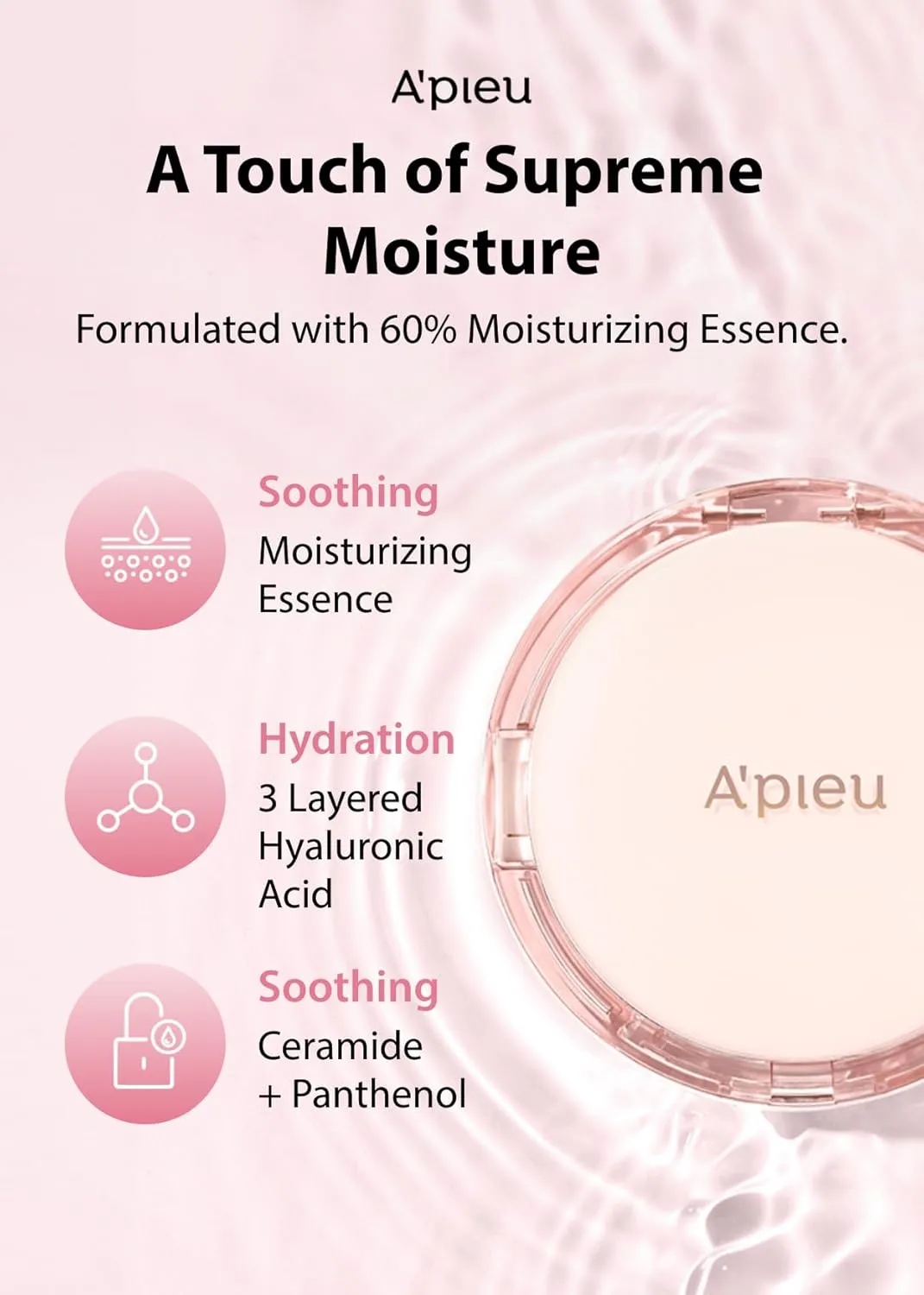 A'PIEU Waterlock Cushion Foundation No.23 Natural Beige Semi-Matte Natural Coverage Glow Foundation for Lasting Moisture, 3-Layered Hyaluronic Acid, Paraben-Free