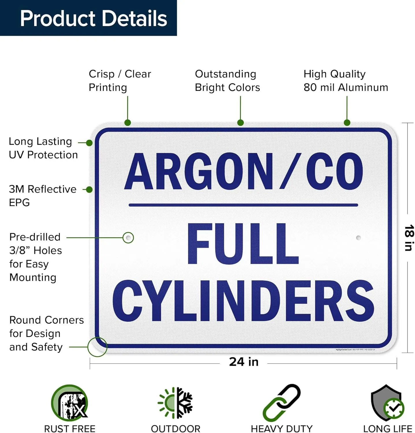 Argon Co Full Cylinders Sign, 18x24 Inches, 3M EGP Reflective .080 Aluminum, Fade Resistant, Made in USA by My Sign Center