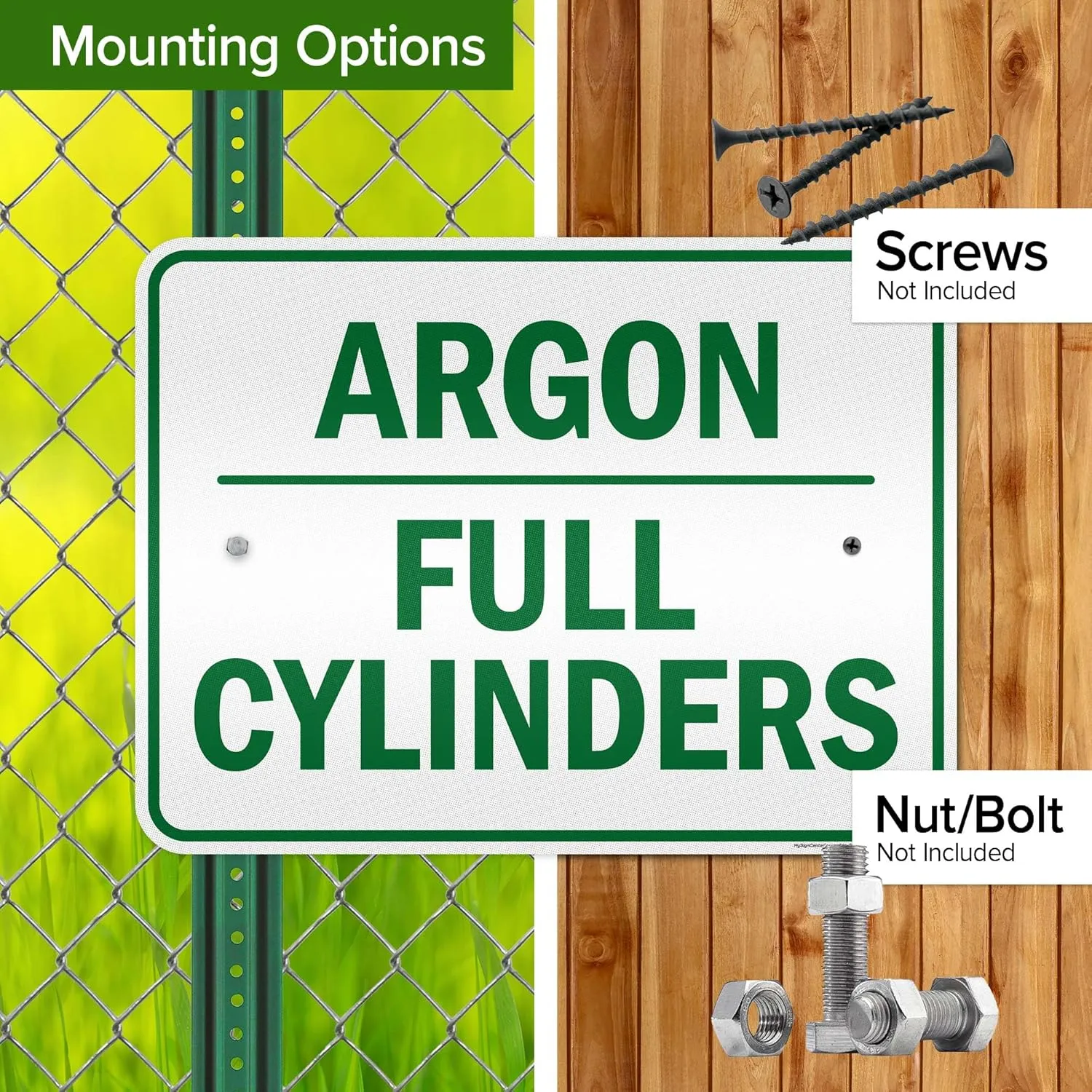 Argon Full Cylinders Green Sign, 18x24 Inches, 3M EGP Reflective .080 Aluminum, Fade Resistant, Made in USA by My Sign Center