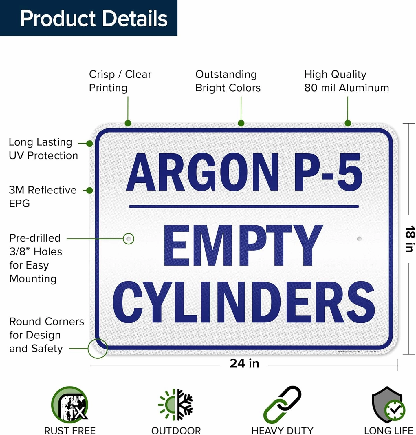 Argon P5 Empty Cylinders Sign, 18x24 Inches, 3M EGP Reflective .080 Aluminum, Fade Resistant, Made in USA by My Sign Center