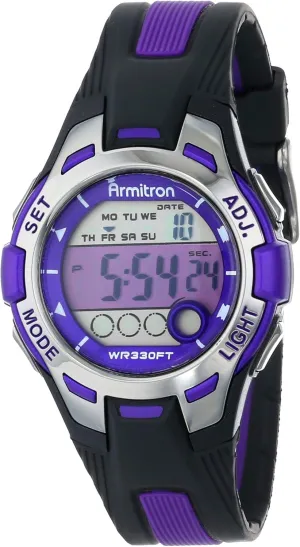 Armitron Sport Women's 45/7030PUR Purple Accented Black Resin Strap Digital Chronograph Watch