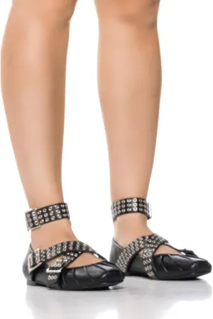 Arqa Ballet Flats for Women Punk Rock Twist Ballerina Shoe Cross Buckle Straps Flat Shoes