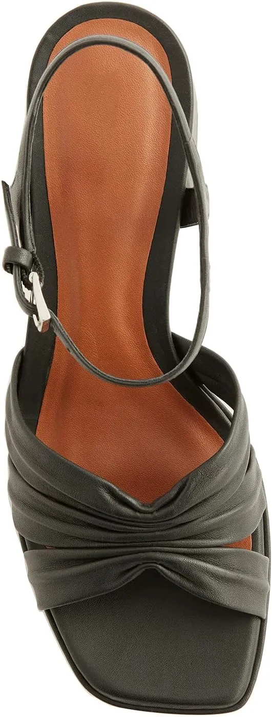 Arqa Platform Bow Sandals for Women Metallic Ruched Chunky Heels Square Open Toe Ankle Strap Block Heel Sandal