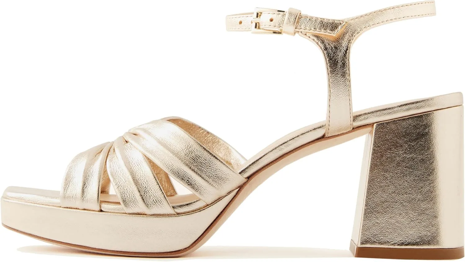 Arqa Platform Bow Sandals for Women Metallic Ruched Chunky Heels Square Open Toe Ankle Strap Block Heel Sandal