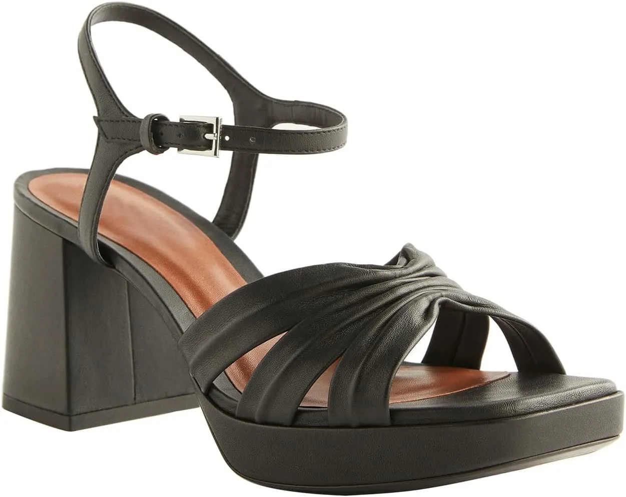 Arqa Platform Bow Sandals for Women Metallic Ruched Chunky Heels Square Open Toe Ankle Strap Block Heel Sandal