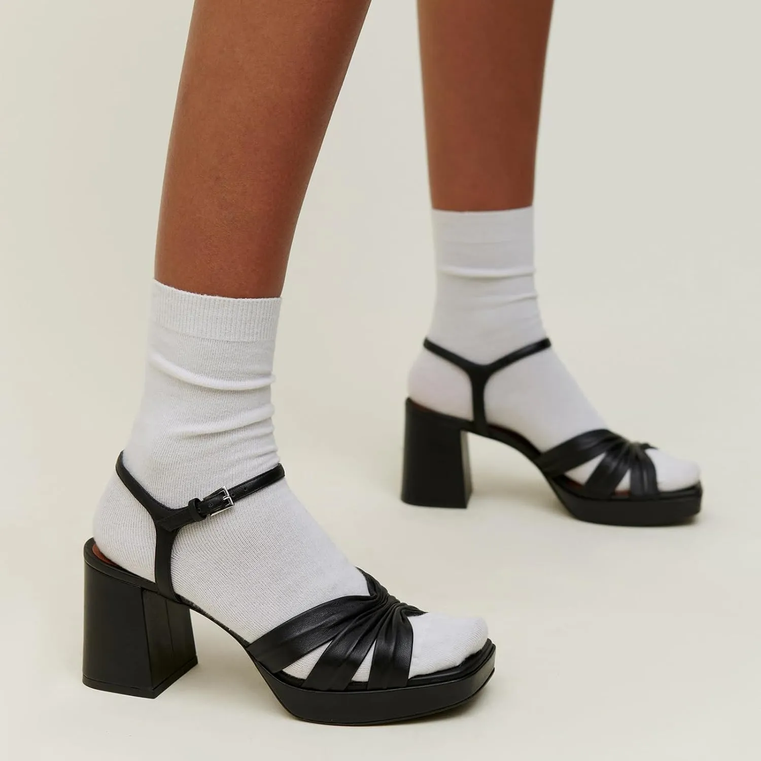 Arqa Platform Bow Sandals for Women Metallic Ruched Chunky Heels Square Open Toe Ankle Strap Block Heel Sandal