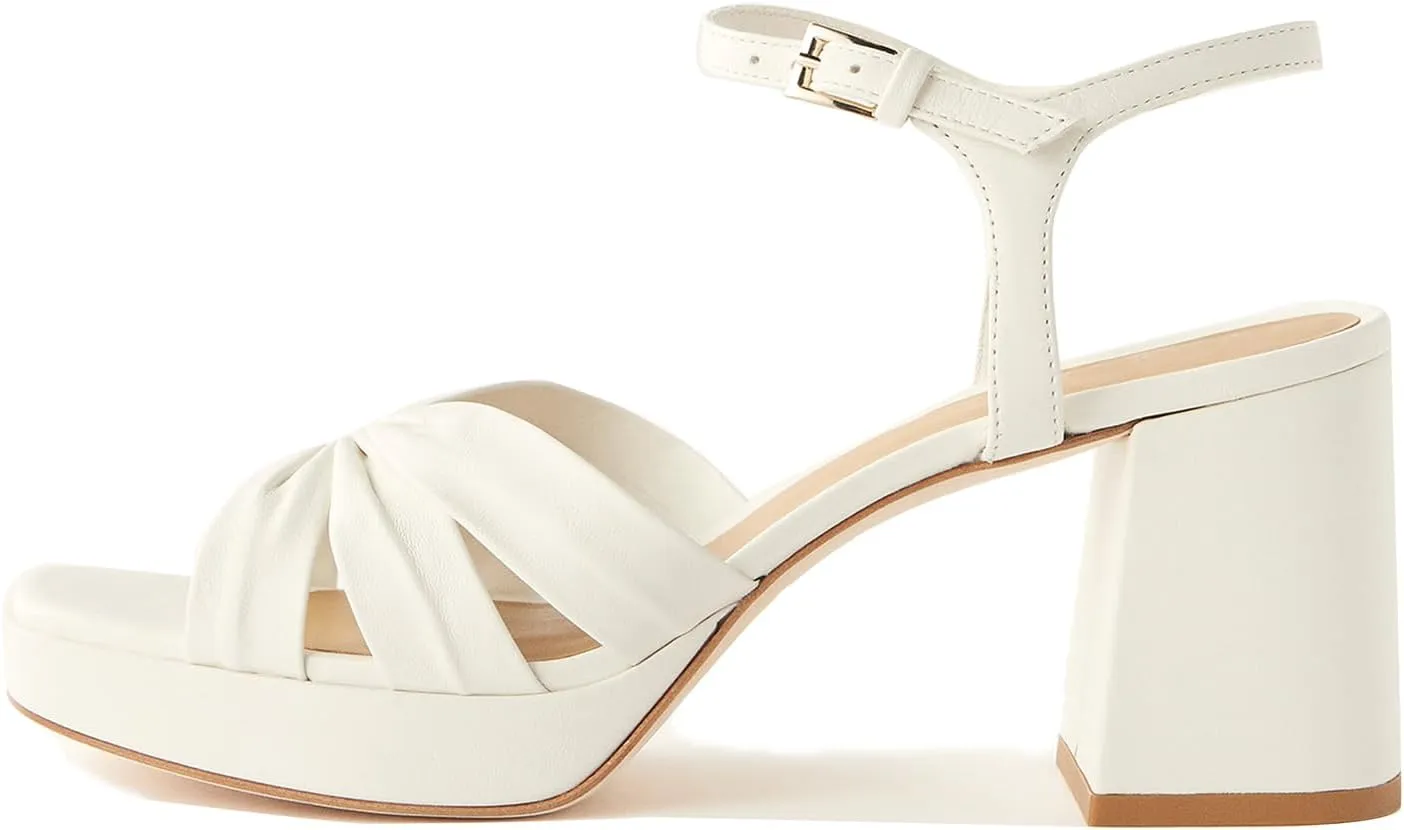 Arqa Platform Bow Sandals for Women Metallic Ruched Chunky Heels Square Open Toe Ankle Strap Block Heel Sandal