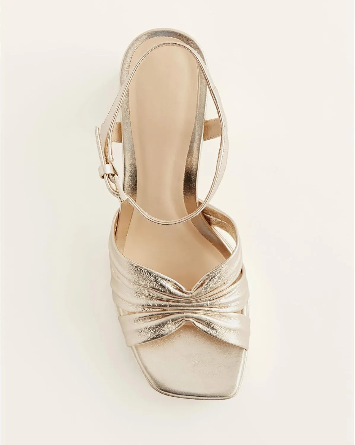 Arqa Platform Bow Sandals for Women Metallic Ruched Chunky Heels Square Open Toe Ankle Strap Block Heel Sandal