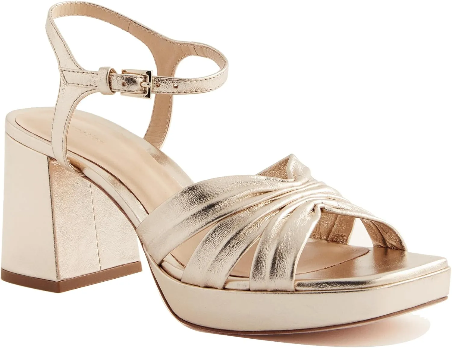 Arqa Platform Bow Sandals for Women Metallic Ruched Chunky Heels Square Open Toe Ankle Strap Block Heel Sandal