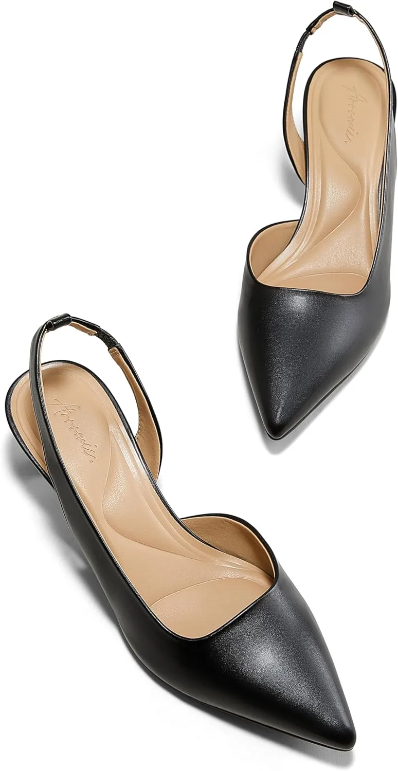 Arromic Pointed Toe Kitten Heels Pumps for Women, Slingback Heels for Women, Comfortable Low Heel Dress Shoes