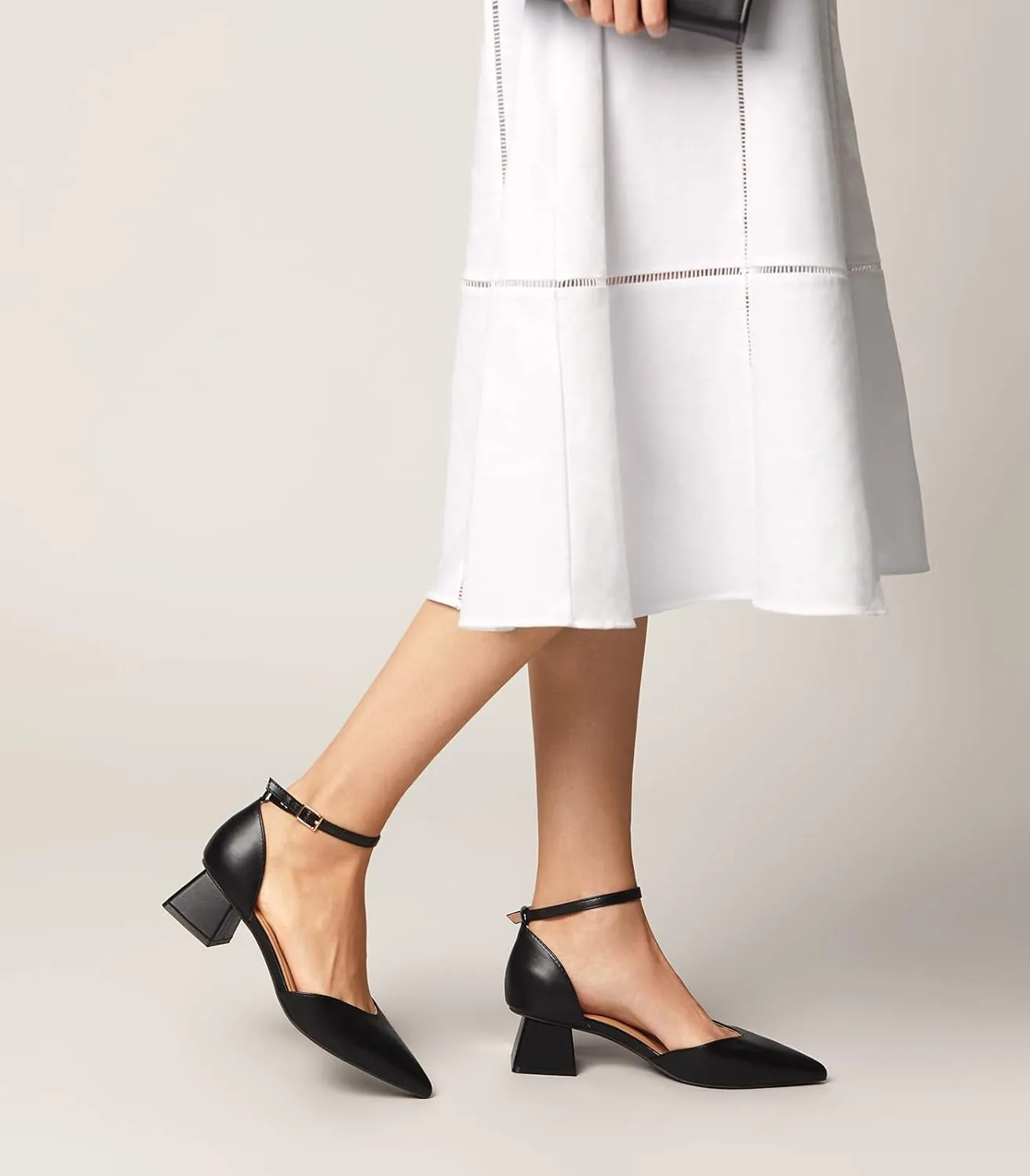 Arromic Women's Pumps Pointed Toe Chunky Closed Toe Block Low Heels Dress Shoes Comfortable Casual Office Three-Way Wear Ankle Strap Pumps Shoes