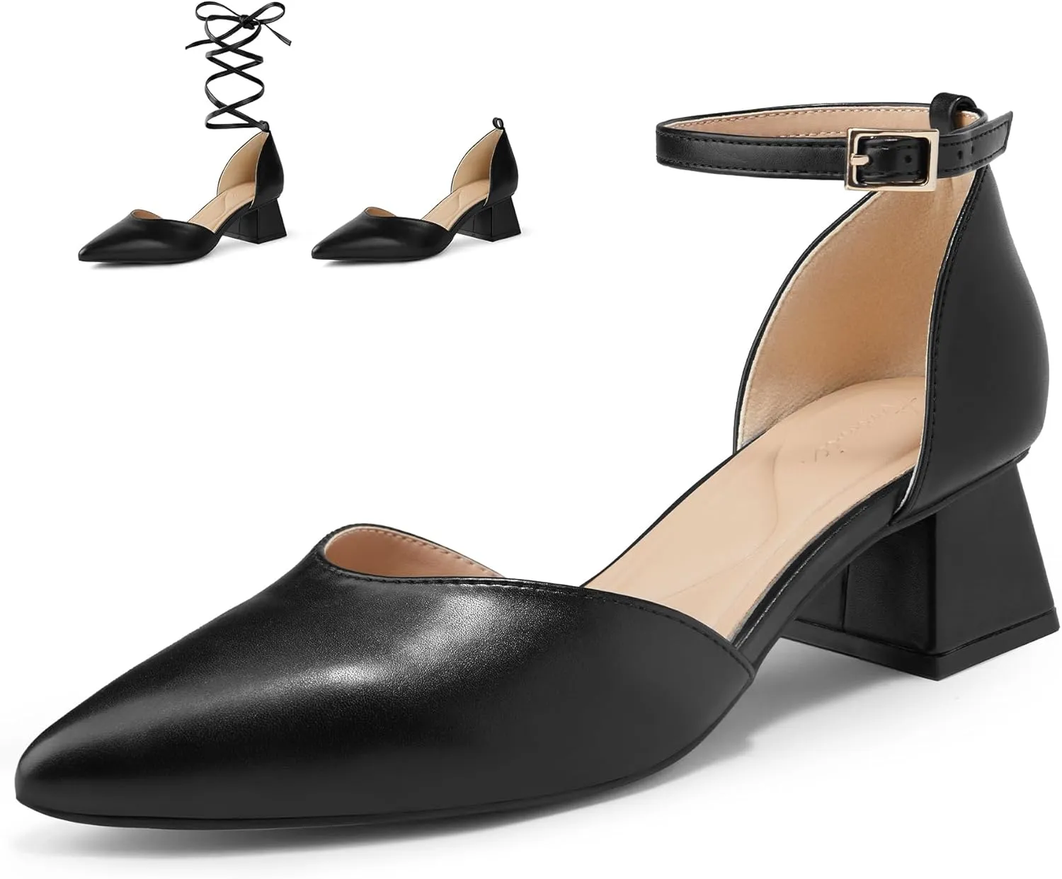 Arromic Women's Pumps Pointed Toe Chunky Closed Toe Block Low Heels Dress Shoes Comfortable Casual Office Three-Way Wear Ankle Strap Pumps Shoes