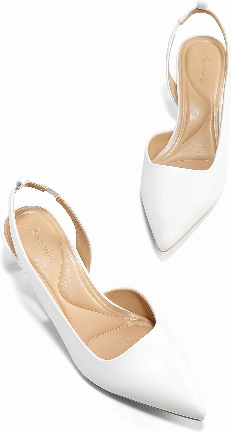 Arromic Pointed Toe Kitten Heels Pumps for Women, Slingback Heels for Women, Comfortable Low Heel Dress Shoes