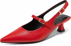 Arromic Women's Slingback Kitten Heel Pumps 2 Inch Mary Jane Strap Pointed Toe Dress Shoes for Wedding Work Daily Wear (Black/Nude/Red/Silver/White)