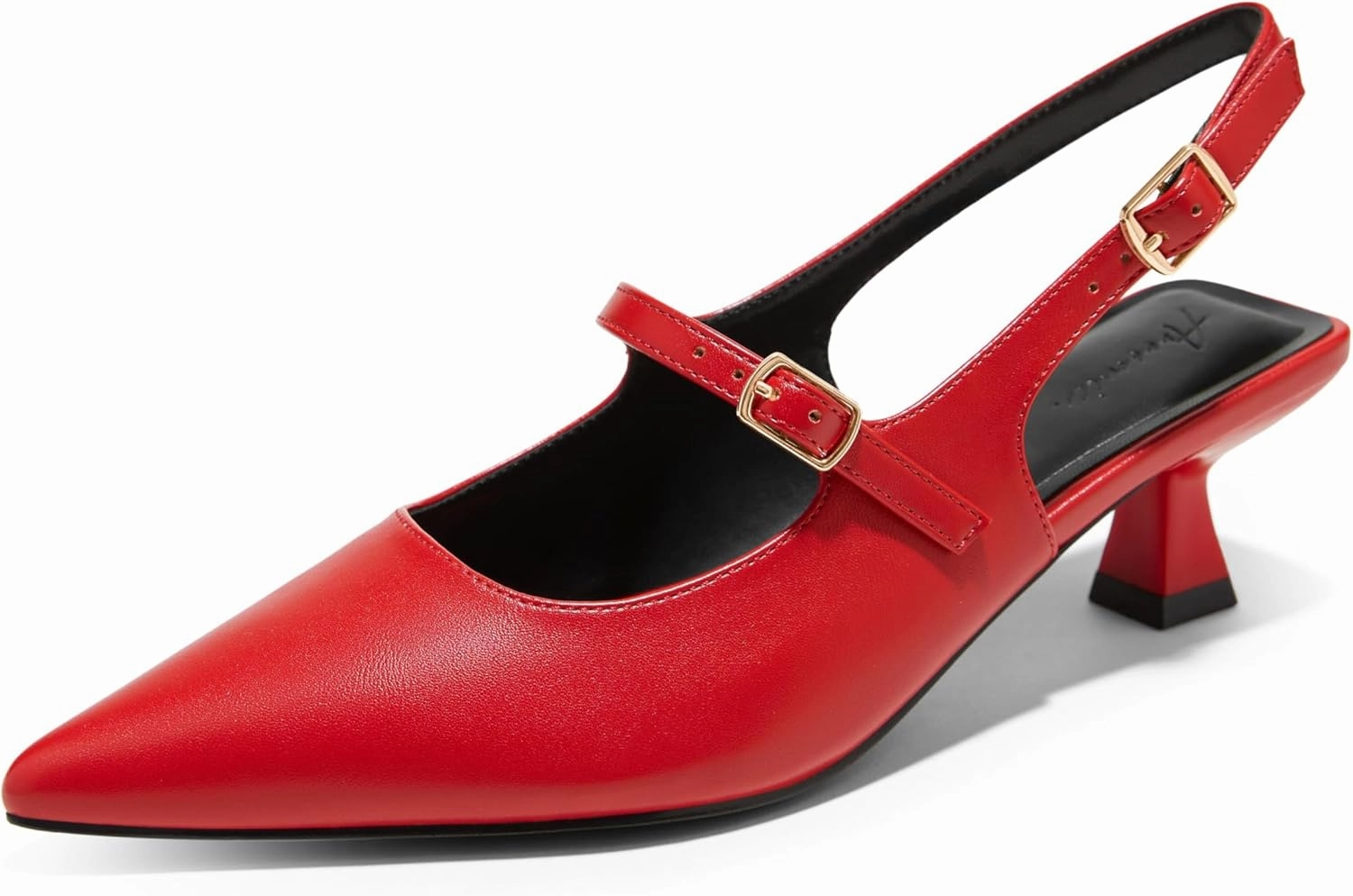 Arromic Women's Slingback Kitten Heel Pumps 2 Inch Mary Jane Strap Pointed Toe Dress Shoes for Wedding Work Daily Wear (Black/Nude/Red/Silver/White)