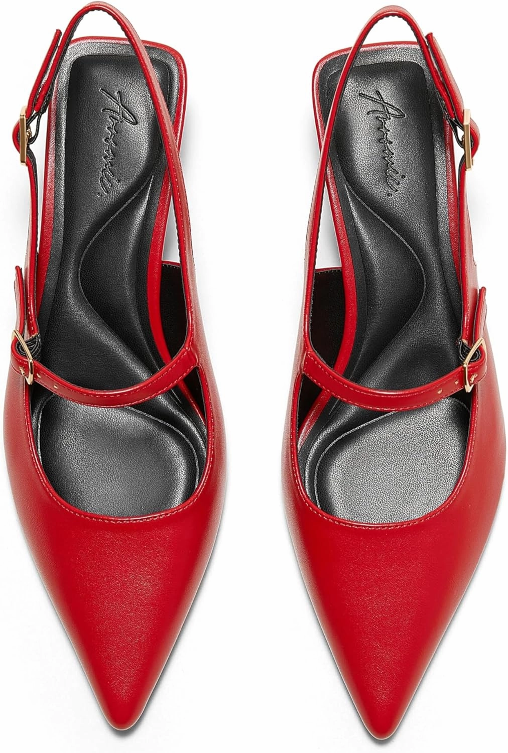 Arromic Women's Slingback Kitten Heel Pumps 2 Inch Mary Jane Strap Pointed Toe Dress Shoes for Wedding Work Daily Wear (Black/Nude/Red/Silver/White)