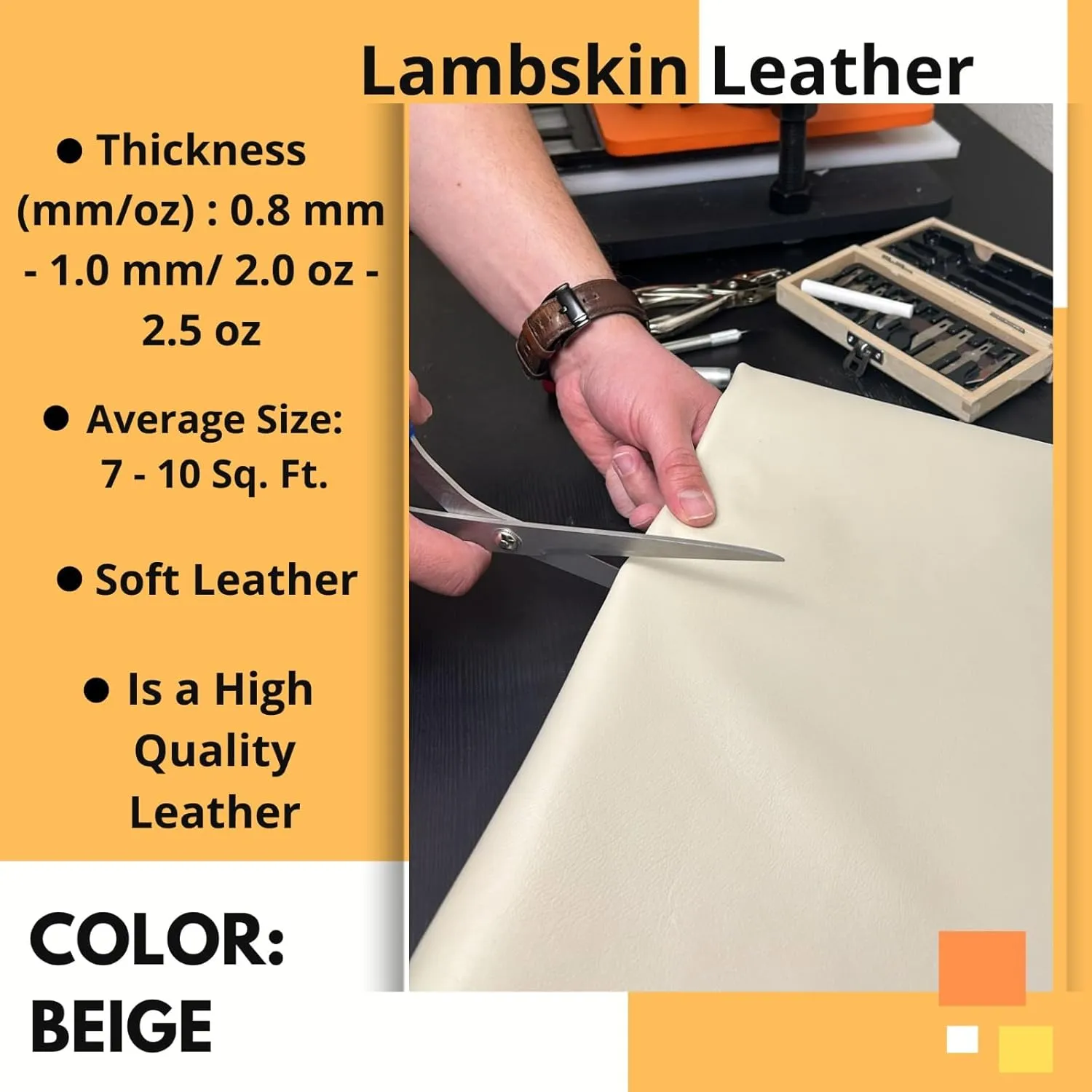 ArtisanCowhides Genuine Lambskin Full Grain Soft Garment Leather Sheets for Crafts - Beige (6-7 Sq Ft)