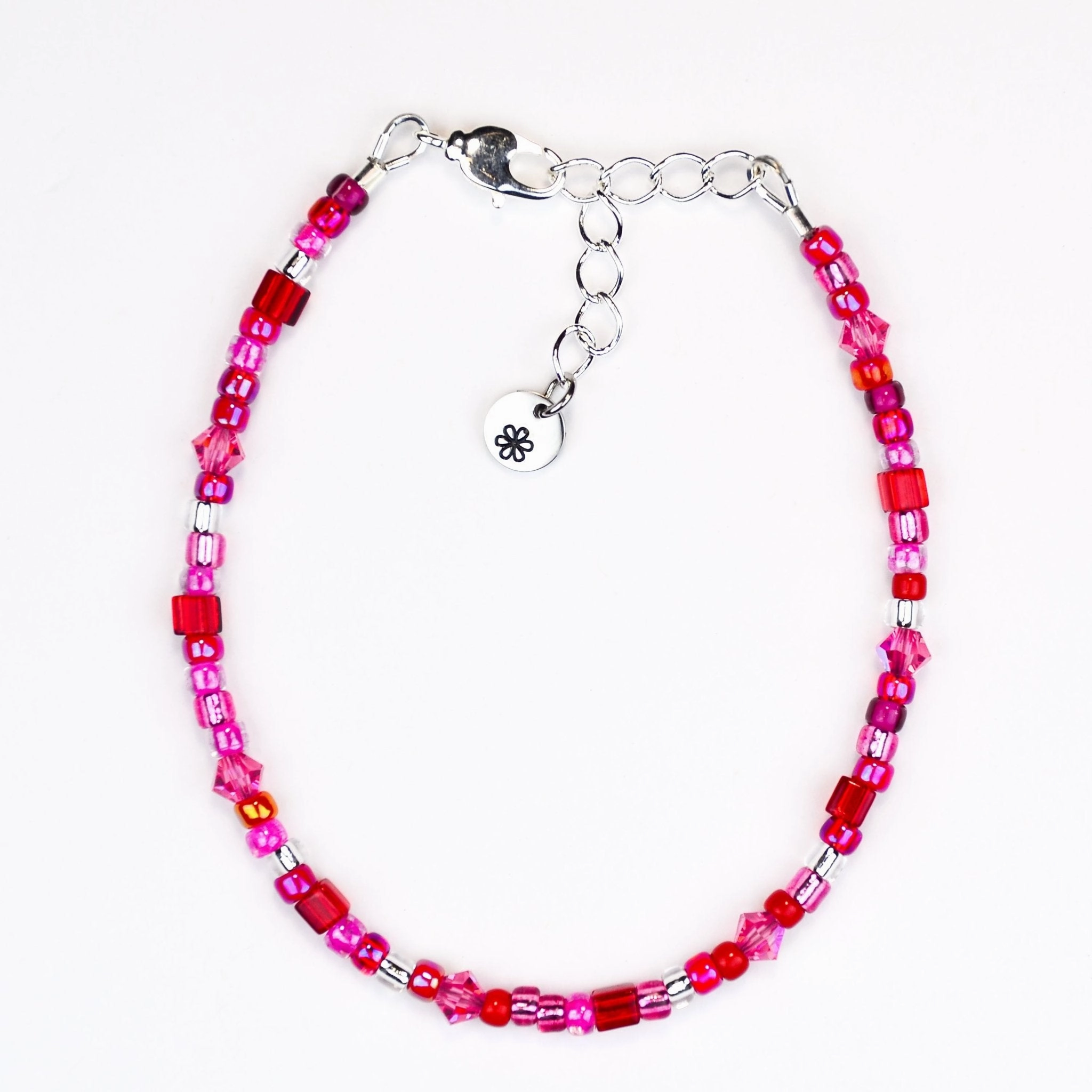 Assorted shaped glass seed beads - Red and Pink bracelet