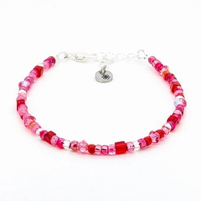 Assorted shaped glass seed beads - Red and Pink bracelet