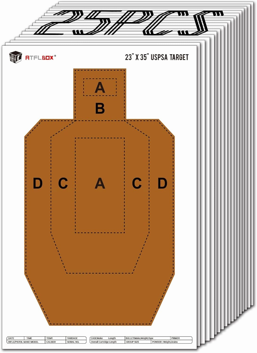 Atflbox 23" x 35" IPSC/USPSA Practice Paper Shooting Targets, Competition Torso Target, Paper Silhouette Shooting Target, Suitable for Pistol, Rifle, Handgun, Shotgun Shooting Range Training