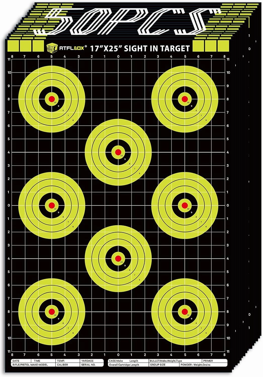 Atflbox Sight in Shooting Range Paper Target, 17X25 Inch High Visibility Bullseye Shooting Targets Suitable for Handgun, Rifle, Pellet Gun, Airgun, BB Guns, Airsoft