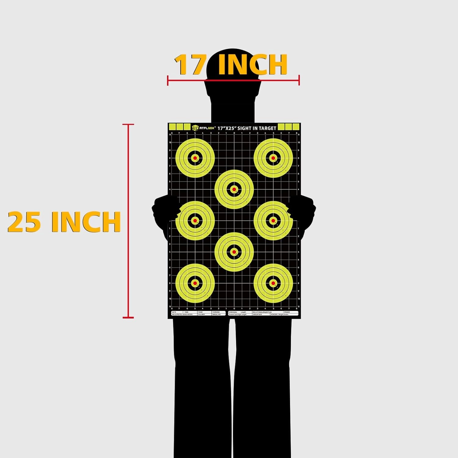 Atflbox Sight in Shooting Range Paper Target, 17X25 Inch High Visibility Bullseye Shooting Targets Suitable for Handgun, Rifle, Pellet Gun, Airgun, BB Guns, Airsoft