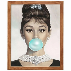 Audrey Hepburn Wall Art FRAMED - Blue Audrey Hepburn Poster - Holly Golightly - Glam Wall Art - Vintage Movie Poster - Gift for Women, Her, Wife, Woman - Pop Art Wall Decor