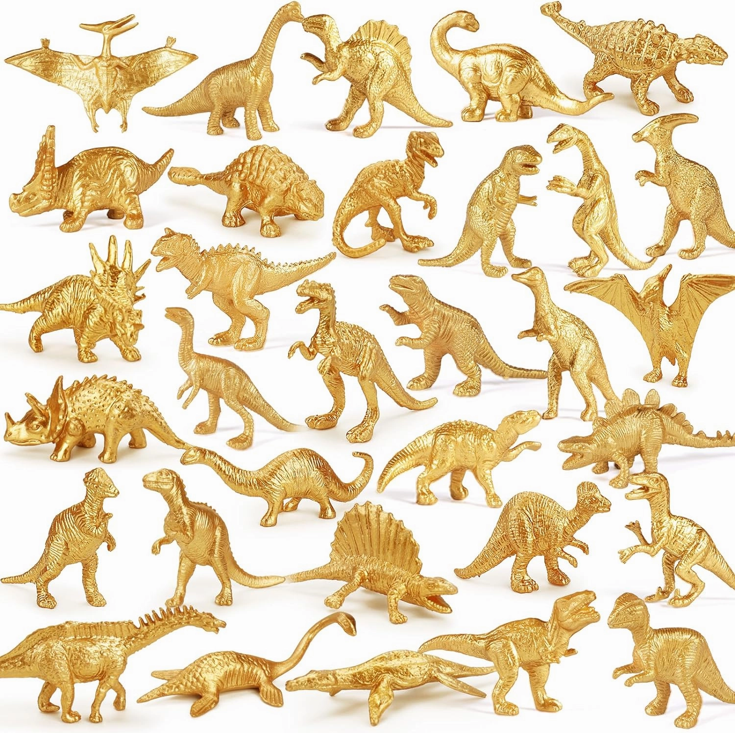 AugToy Gold Plastic Mini Dinosaur Figures Toys 48PCS Party Favors Supplies Birthday Dino Cupcake Toppers Prizes Box Toddler Kids Classroom Goodie Bags Pinata Filler End of Year Student Gifts Bulk