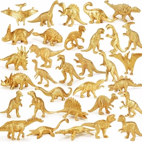 AugToy Gold Plastic Mini Dinosaur Figures Toys 48PCS Party Favors Supplies Birthday Dino Cupcake Toppers Prizes Box Toddler Kids Classroom Goodie Bags Pinata Filler End of Year Student Gifts Bulk