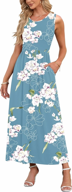 AUSELILY Women's Summer Sleeveless Loose Maxi Dress Casual Long Dresses with Pockets 2025 New
