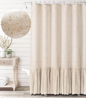 Awellife Linen Farmhouse Shower Curtain with A Ruffle Shower Curtain for Bathroom, Beige Natural 72"x72" 12 Hooks
