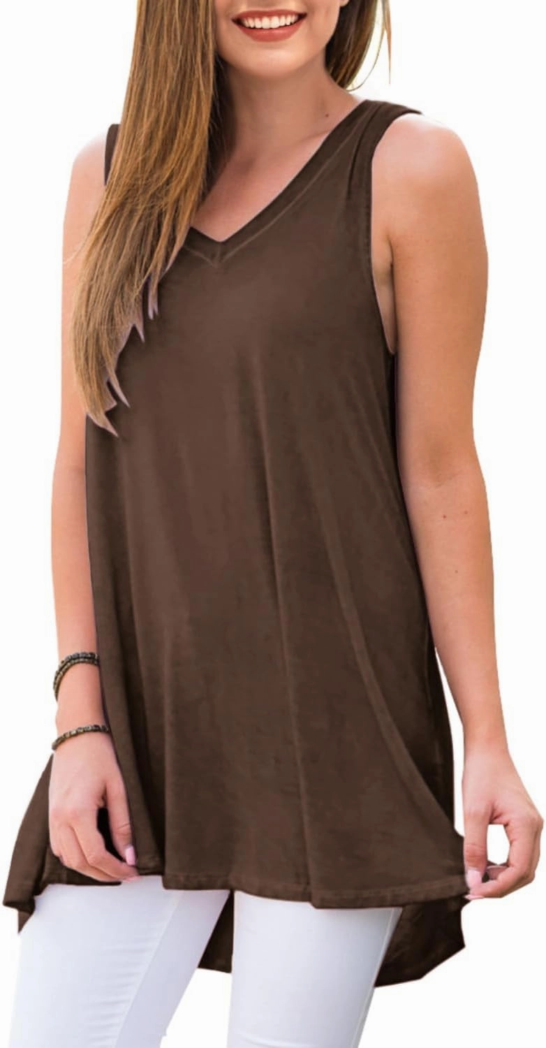 AWULIFFAN Women's Summer Sleeveless V-Neck T-Shirt Tunic Tops Blouse Shirts