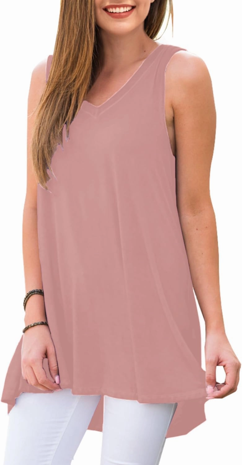 AWULIFFAN Women's Summer Sleeveless V-Neck T-Shirt Tunic Tops Blouse Shirts