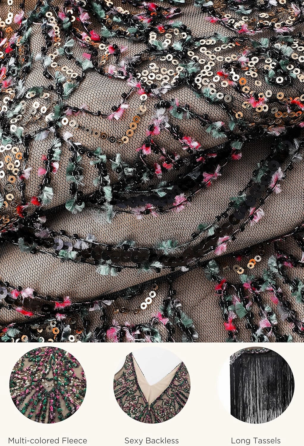 BABEYOND Flapper Dresses 1920s V Neck Beaded Fringed Great Gatsby Dress