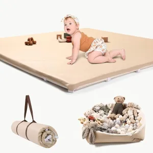 Baby Padded Floor Mat: 2025 Upgrade 2-in-1 Foldable 47x47 Foam Soft Mat & Ball Pit- Soft Vegan Leather Waterproof Play Mat for 50x50 Playpen -Playmat for Infants Baby Girls Boys