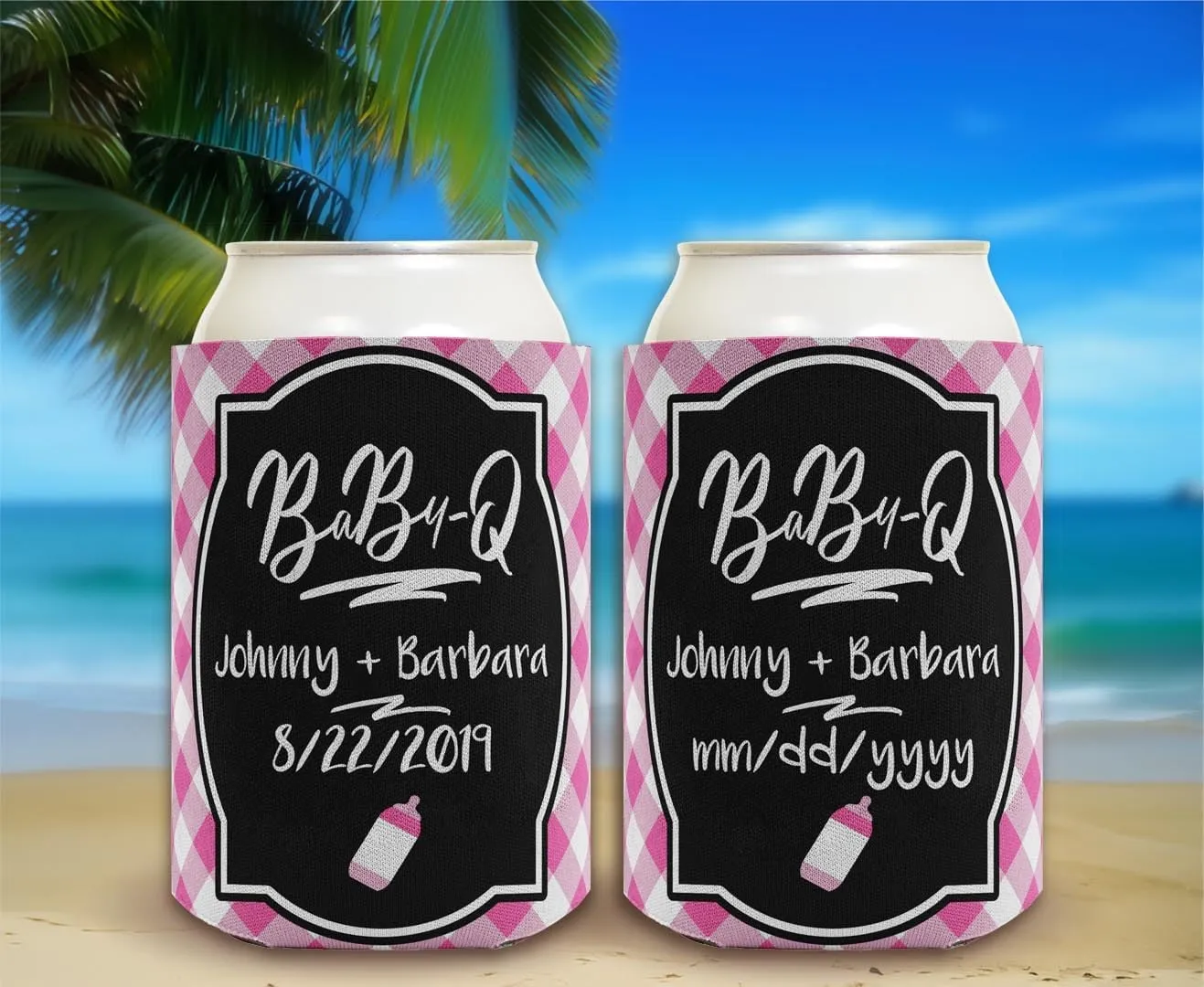 BaBy-Q Any Name and Due Date Baby Shower Favor Pink 48-Pack Personalized Drink Can Coolers Party Pack Drink Coolers