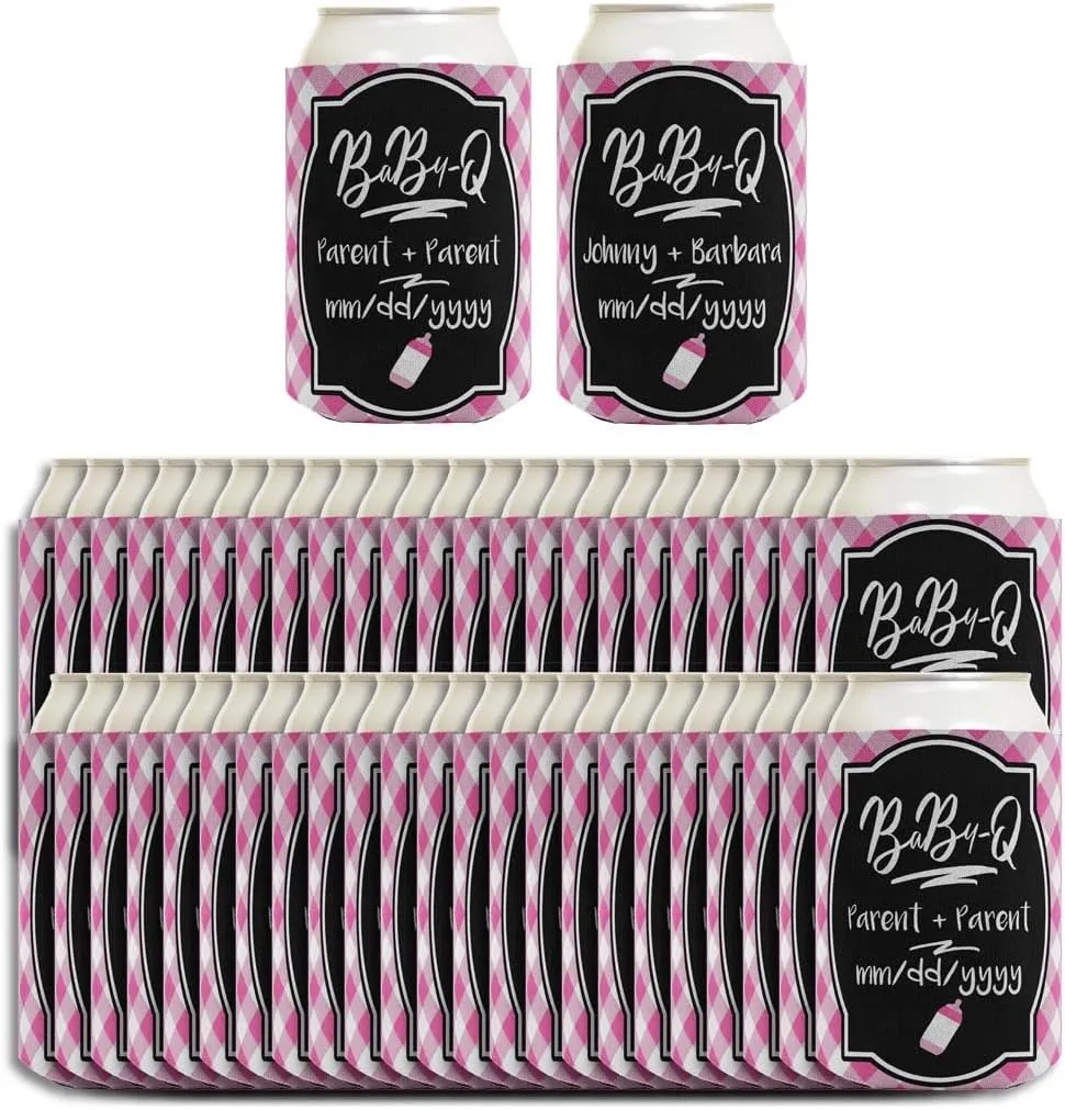 BaBy-Q Any Name and Due Date Baby Shower Favor Pink 48-Pack Personalized Drink Can Coolers Party Pack Drink Coolers