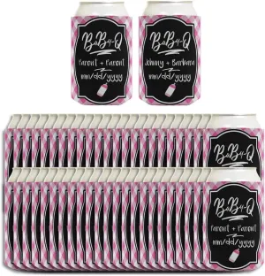 BaBy-Q Any Name and Due Date Baby Shower Favor Pink 48-Pack Personalized Drink Can Coolers Party Pack Drink Coolers