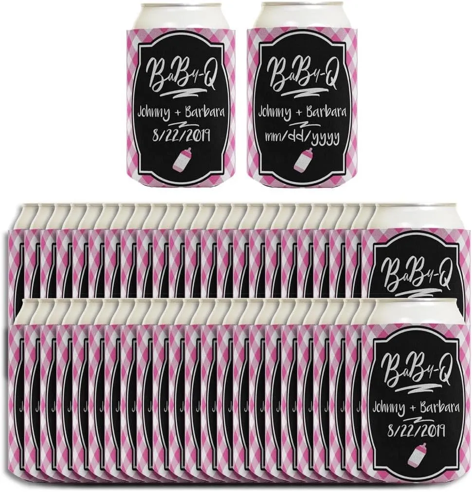 BaBy-Q Any Name and Due Date Baby Shower Favor Pink 48-Pack Personalized Drink Can Coolers Party Pack Drink Coolers